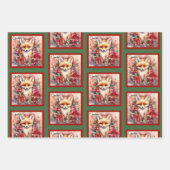 Fox Schattige Christmas Naam toevoegen Floral Inpakpapier Vel (Voorkant 3)