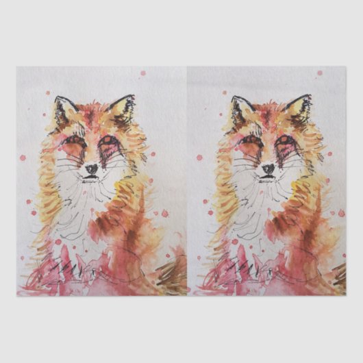 Fox Schattige Rode Waterverf Schilderij Kunstweefs Tissuepapier (Voorkant)