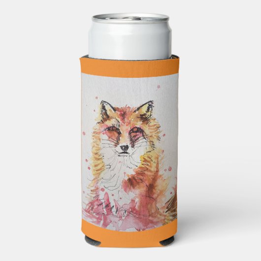 Fox Schattigee Rode Waterverf Schilderij Art Coole Seltzer Blikjeskoeler (Seltzer Achterkant)