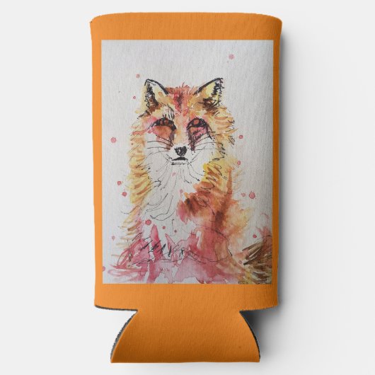 Fox Schattigee Rode Waterverf Schilderij Art Coole Seltzer Blikjeskoeler (Achterkant)