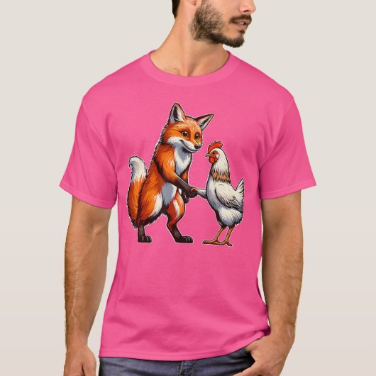 Fox schudt de hand van de kippenvriendschap van Fo T-shirt (Voorkant)