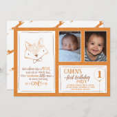 Fox Sinaasappel Wit 1e Verjaardag Fotouitnodiging Kaart (Voorkant / Achterkant)