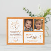 Fox Sinaasappel Wit 2e Verjaardag Fotouitnodiging Kaart (Staand voorkant)