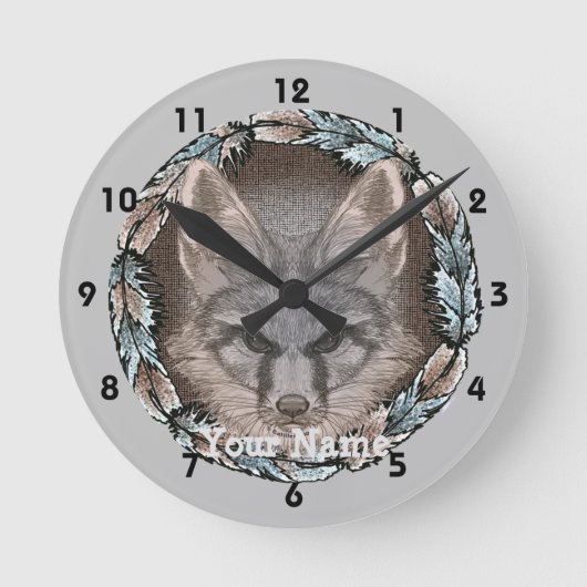 Fox Sketch Clock Ronde Klok (Voorkant)