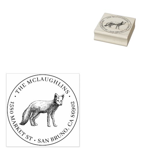 Fox Sketch | Ronde familienaam & retouradres Rubberstempel (Gestempeld)