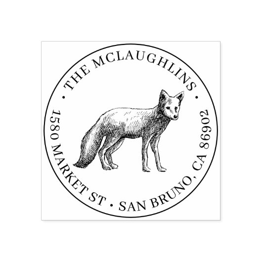 Fox Sketch | Ronde familienaam & retouradres Rubberstempel (Afrduk)