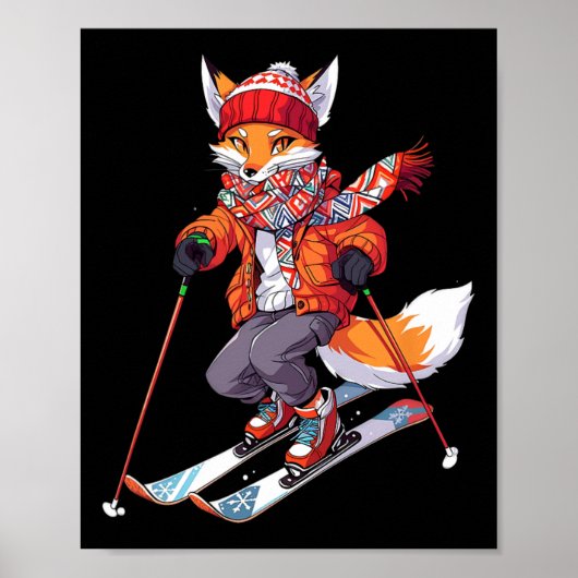 Fox Skiing Skier Ski Winter Snow 1  Poster (Voorkant)
