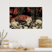 Fox Skull Art Print, Surreal Wildlife Illustratie Poster (Keuken)
