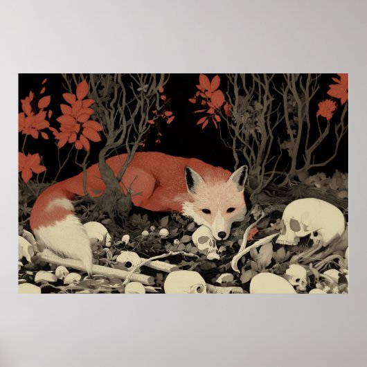 Fox Skull Art Print, Surreal Wildlife Illustratie Poster (Voorkant)