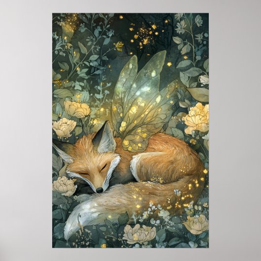 Fox Sleeping Enchanted Emerald Forest Poster (Voorkant)