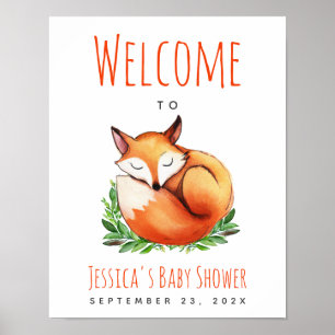 Fox Sleeping Woodland Baby shower Welkomstbord Poster