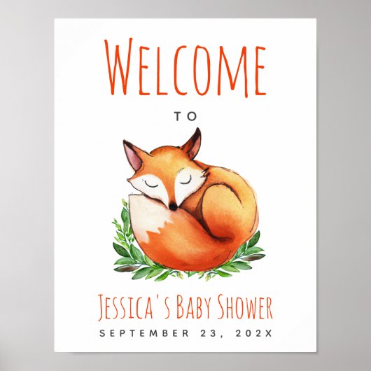 Fox Sleeping Woodland Baby shower Welkomstbord Poster (Voorkant)