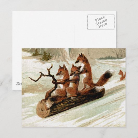 Fox Sleigh Ride  Print Briefkaart (Voorkant / Achterkant)