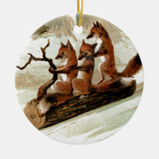 Fox Sleigh Ride Print Keramisch Ornament