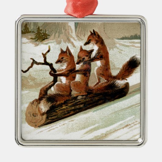 Fox Sleigh Ride  Print Metalen Ornament (Voorkant)