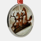 Fox Sleigh Ride Print Metalen Ornament (Rechts)