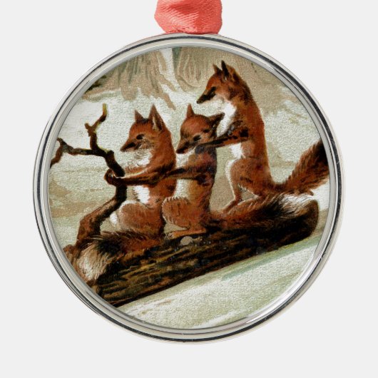 Fox Sleigh Ride Print Metalen Ornament (Voorkant)