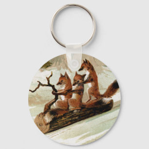 Fox Sleigh Ride Print Sleutelhanger