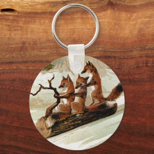 Fox Sleigh Ride Print Sleutelhanger (Voorkant)