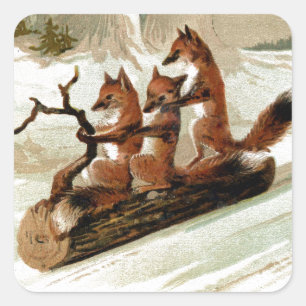 Fox Sleigh Ride  Print Vierkante Sticker