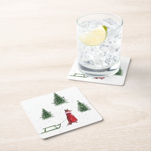 Fox sneeuw winter Kerstmis illustratie Kartonnen Onderzetters (Insitu)