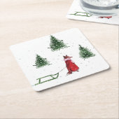 Fox sneeuw winter Kerstmis illustratie Kartonnen Onderzetters (Schuin)