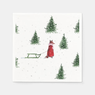 Fox sneeuw winter Kerstmis illustratie Servet