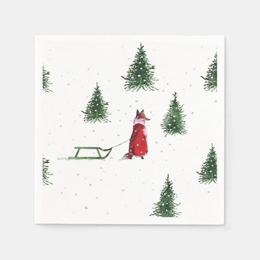 Fox sneeuw winter Kerstmis illustratie Servet (Voorkant)