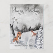 Fox Sneeuw Winterlandschap Waterverf Vakantie Briefkaart (Voorkant)