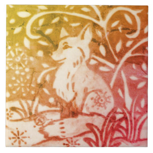 Fox Snow Gold Copper Coral Autumn Winter Woodland Tegeltje