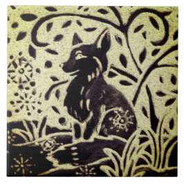 Fox Snow Grey Stoneware Winter Woodland Art Tegeltje