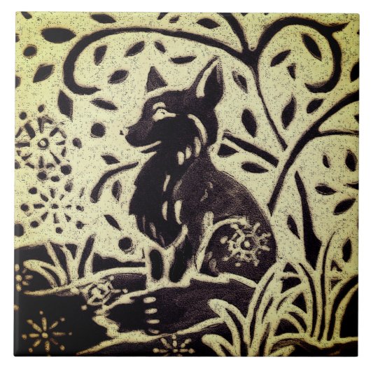 Fox Snow Grey Stoneware Winter Woodland Art Tegeltje (Voorkant)