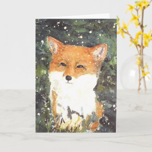 Fox Snow Winter Kerstmis Maureen Girard Kaart (Gele Bloem)
