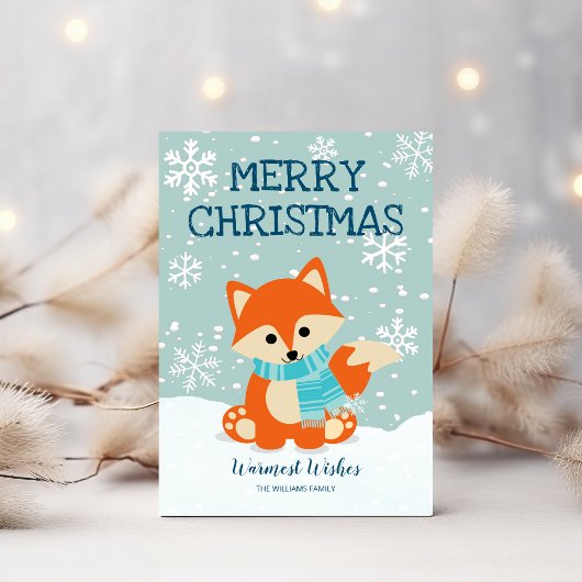 Fox Snowflakes Woodland Animal Kerstmis Feestdagenkaart