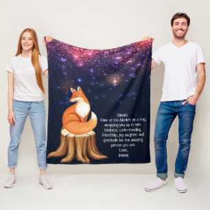 Fox Space Galaxy Custom Letter Blanket for Kids Fleece Deken