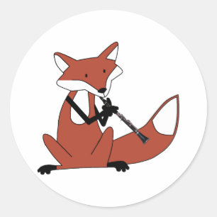 Fox Speelt het Clarinet Ronde Sticker