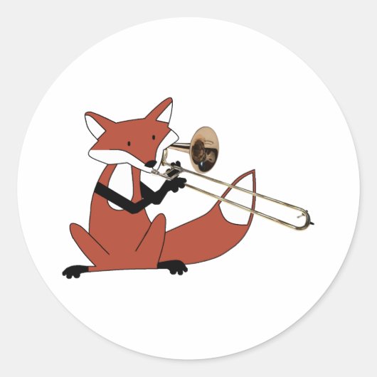Fox Spelen De Trombone Ronde Sticker (Voorkant)