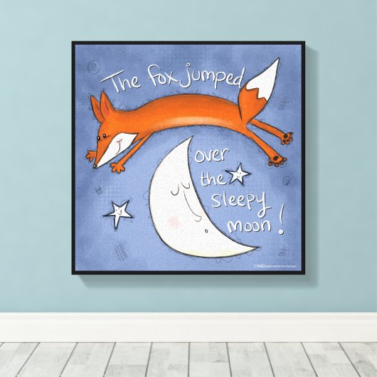 Fox springt over de maan canvas afdruk (Insitu (Houten vloer))