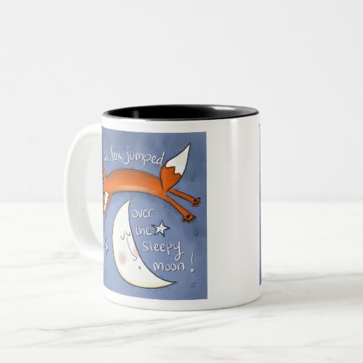 Fox sprong over de maan tweekleurige koffiemok (Voorkant links)