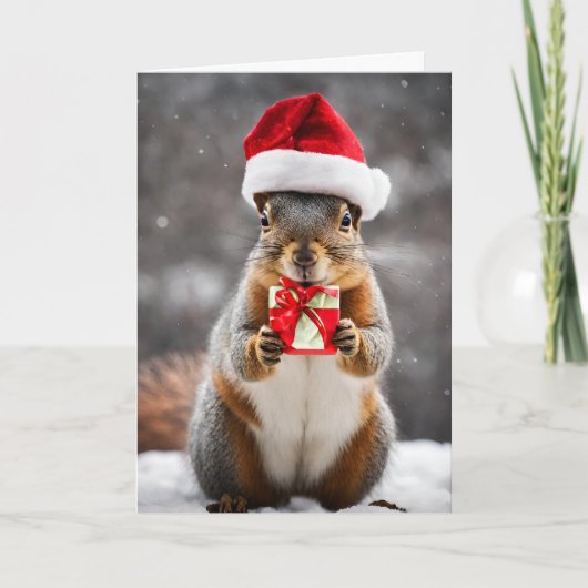 Fox Squirrel met een kerstmuts Feestdagen Kaart (Voorkant)