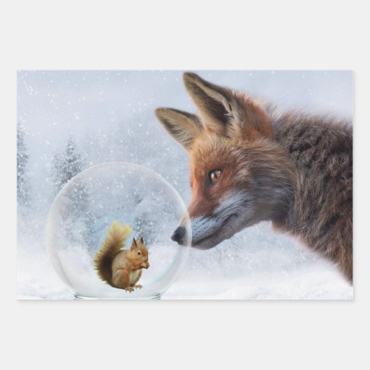 Fox Squirrel Winter Snow Globe Inpakpapier Vel (Voorkant 3)