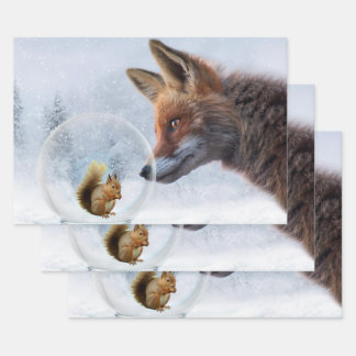 Fox Squirrel Winter Snow Globe Inpakpapier Vel