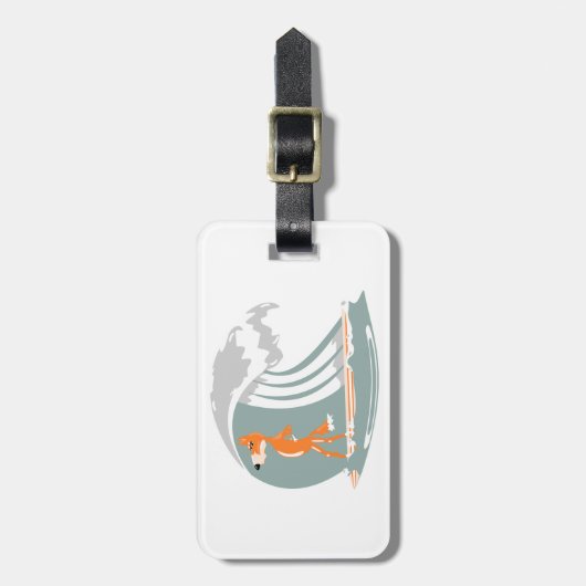 Fox Staande op een Surfboard Bagagelabel (Voorkant verticaal)