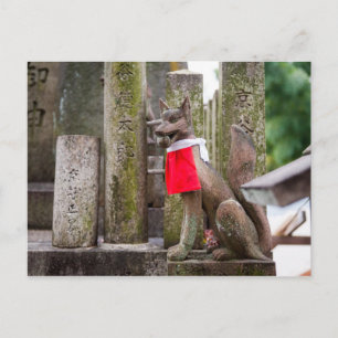 Fox standbeeld van Fushimi Inari heiligdom Briefkaart