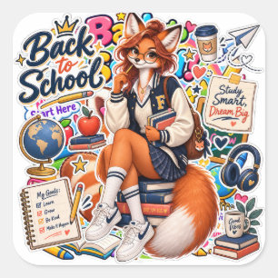 Fox Student Bestudeer Slim Terug Naar School Stick Vierkante Sticker