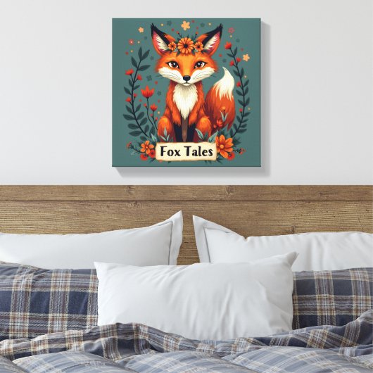 Fox Tales Boho Woodland Animal Canvas Afdruk (Insitu (Slaapkamer))