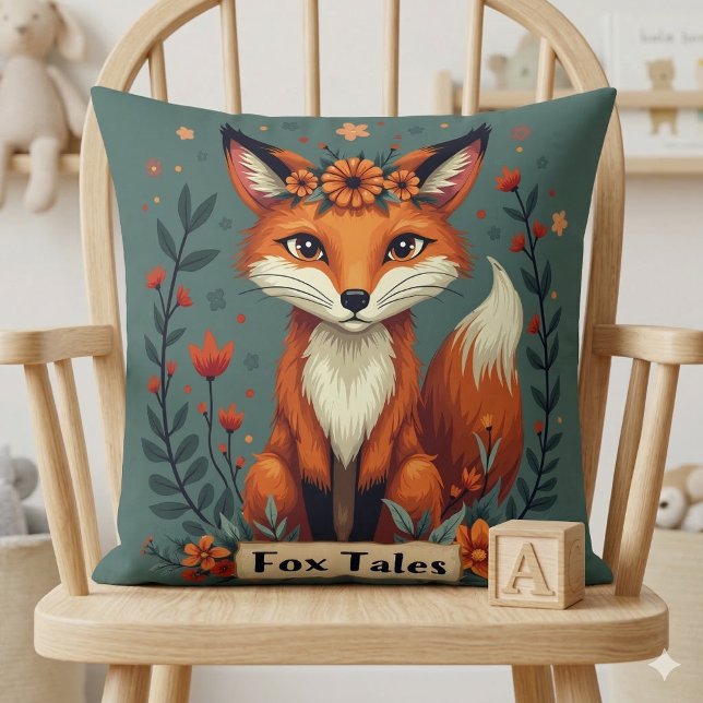 Fox Tales Boho Woodland Dier Kussen (Fox Tales Boho Woodland Animal Throw Pillow Mockup A)