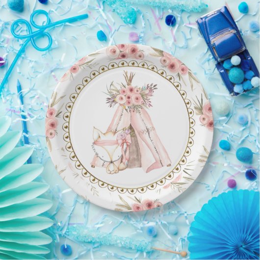 Fox TeePee Tribal Baby shower Papieren Borden Papieren Bordje (Feest)