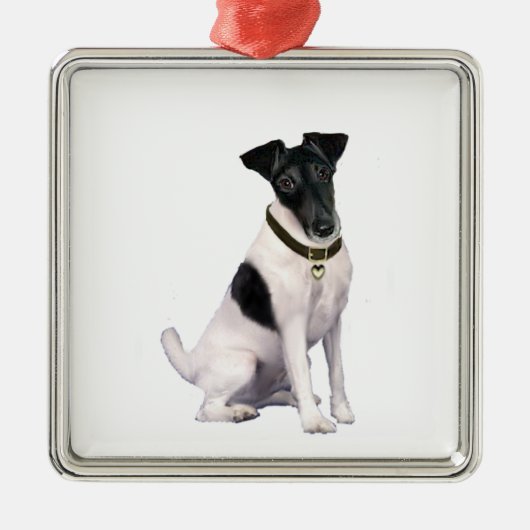 Fox Terrier (A) - Glad - zwart-wit Metalen Ornament (Voorkant)