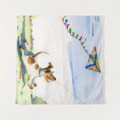 Fox Terrier Chasing a Kite in de Park Waterverf Wandkleed (Voorkant (horizontaal))